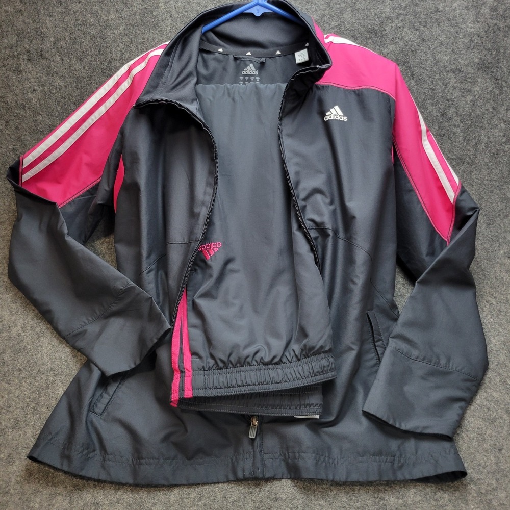 Adidas Tracksuit Set Jacket Pants Womens Medium Black Pink Athleisure Full Zip